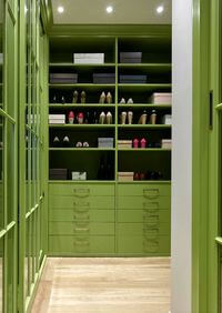 Г-образная гардеробная комната в зеленом цвете Новочеркасск