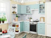 Небольшая угловая кухня в голубом и белом цвете Новочеркасск